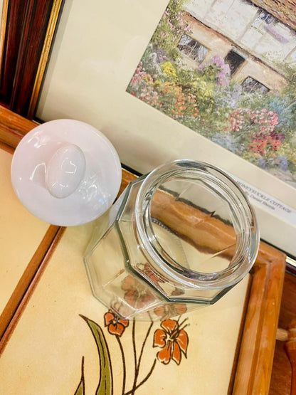 Set of 3 Heart-Top Glass Storage Jars – Airtight, White Ceramic Lids