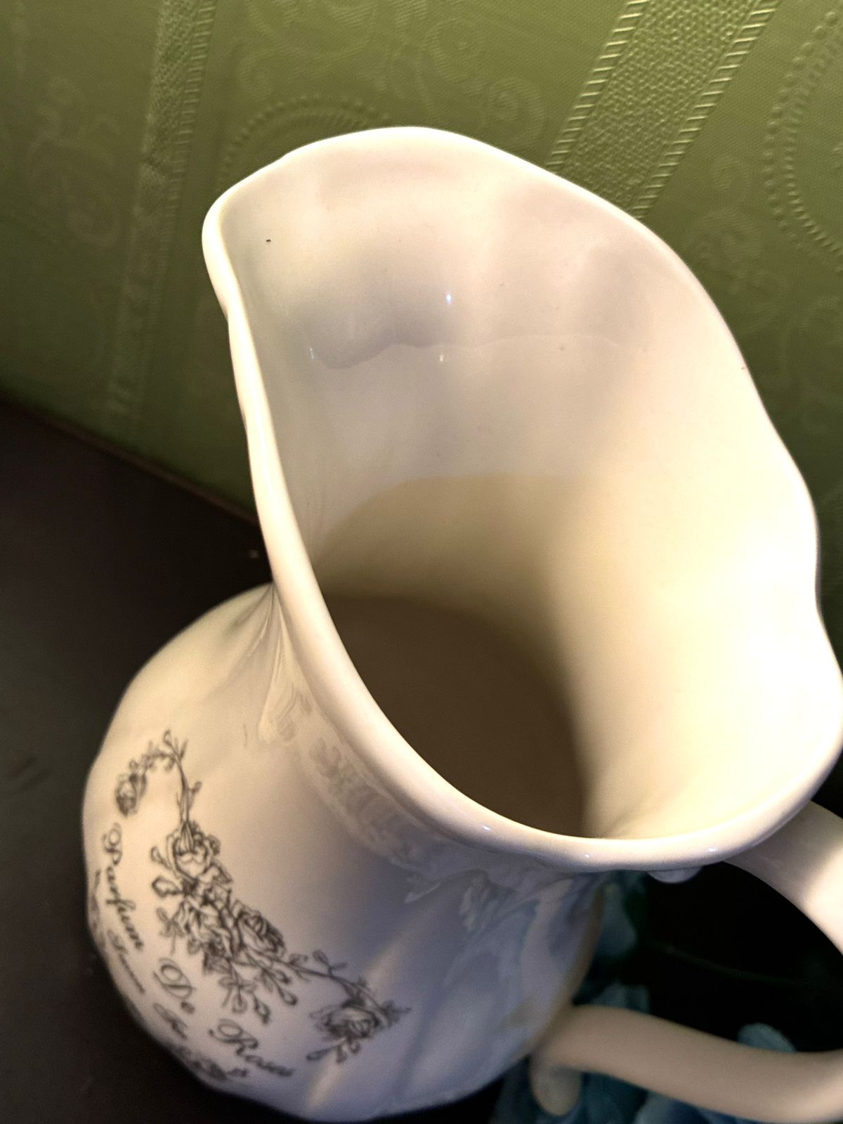 Vintage Parfum De Roses Ceramic Pitcher Floral Rose Jug