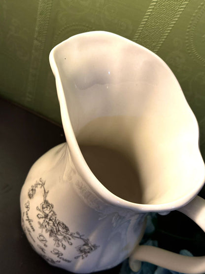 Vintage Parfum De Roses Ceramic Pitcher Floral Rose Jug
