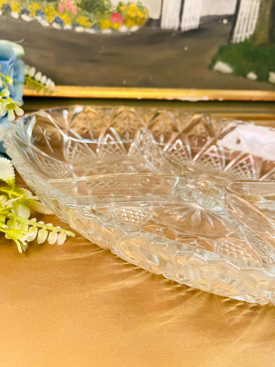 Vintage Cut Glass Divided Serving Dish – Elegant Tableware