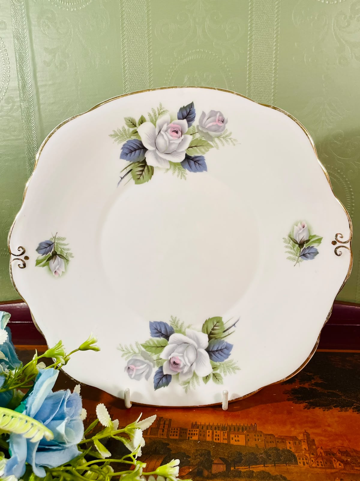 Duchess Grey Rose Fine Bone China Serving Platter – 8 Inch