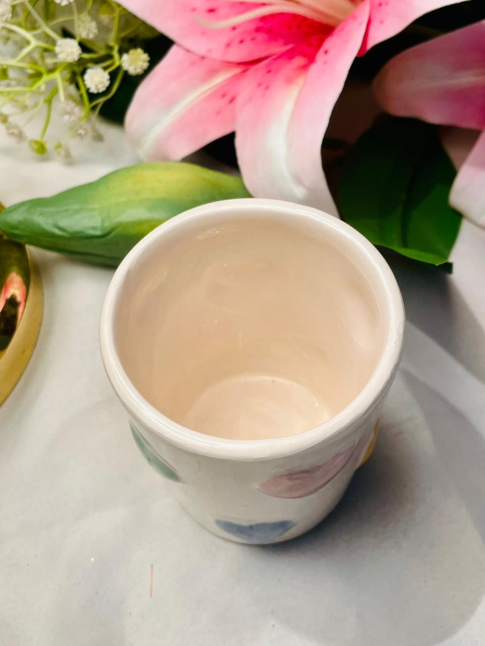Cream Ceramic Heart Pattern Tumbler 3.5 in