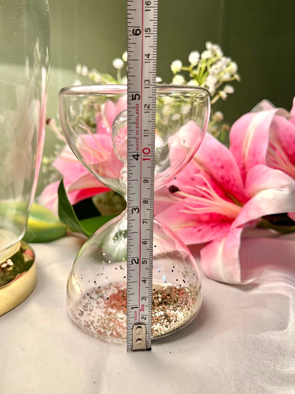 Decorative Crystal Hourglass with Gold Glitter – Approx. 5 Inch