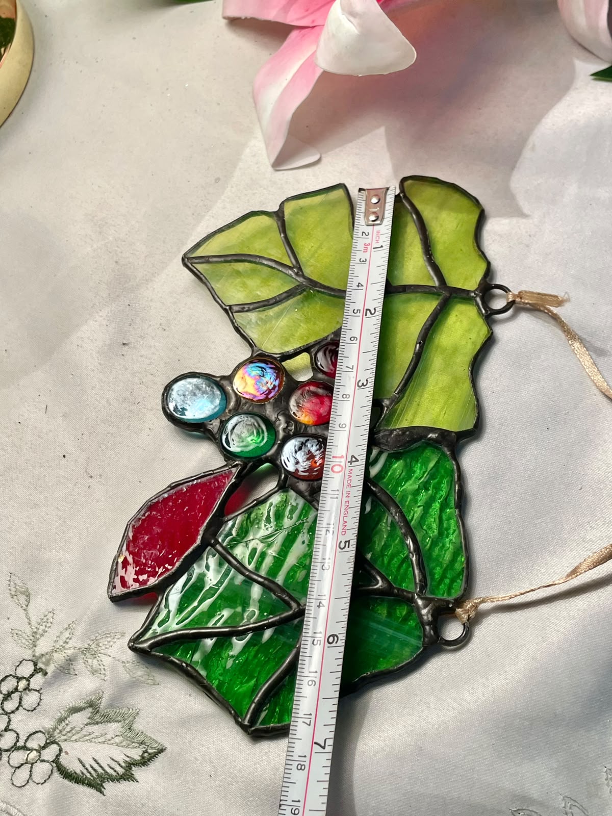 Coloured Crystal Leaf & Berry Hanging Ornament 18cm