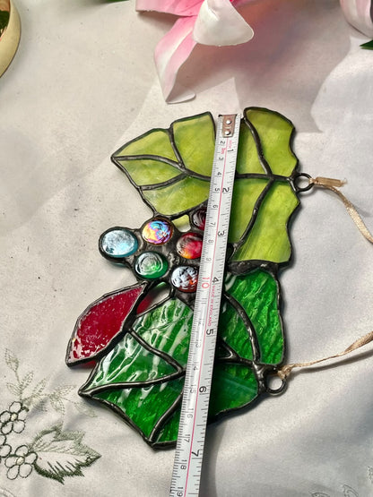Coloured Crystal Leaf & Berry Hanging Ornament 18cm