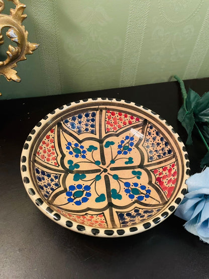 Vintage Hand-Painted Moroccan Ceramic Bowl 6 Inch