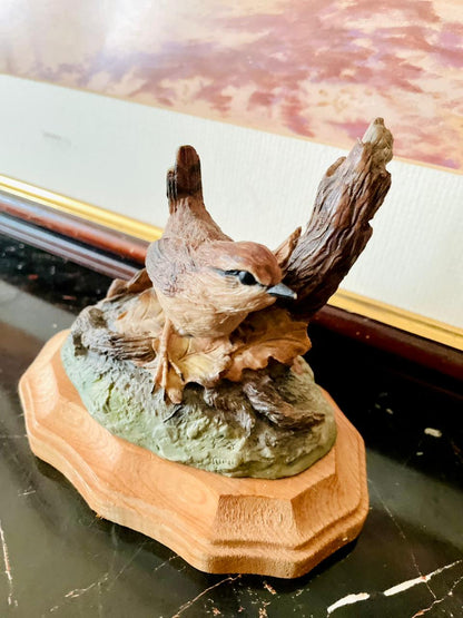 Vintage Bird Figurine on Wooden Base – Hand-Painted Collectible