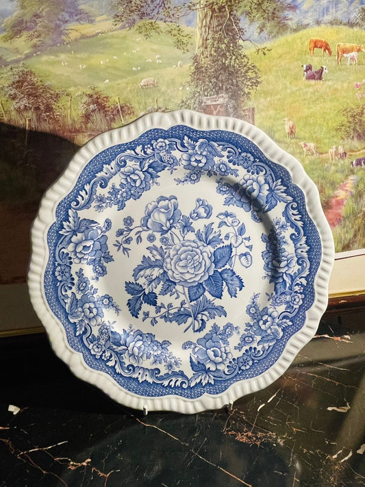 spode blue room collection, spode british flowers plate, blue and white spode england, vintage spode dinner plate, english blueware china, british flowers collection, collectible spode plate, european tableware decor, staffordshire spode pottery, rare thrift finds, sunset kitchen vintage collection