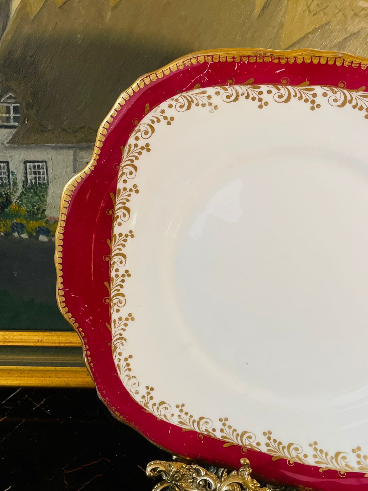 Vintage Red & Gold Royal Cake Plate – Elegant English Porcelain