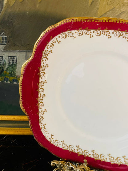 Vintage Red & Gold Royal Cake Plate – Elegant English Porcelain