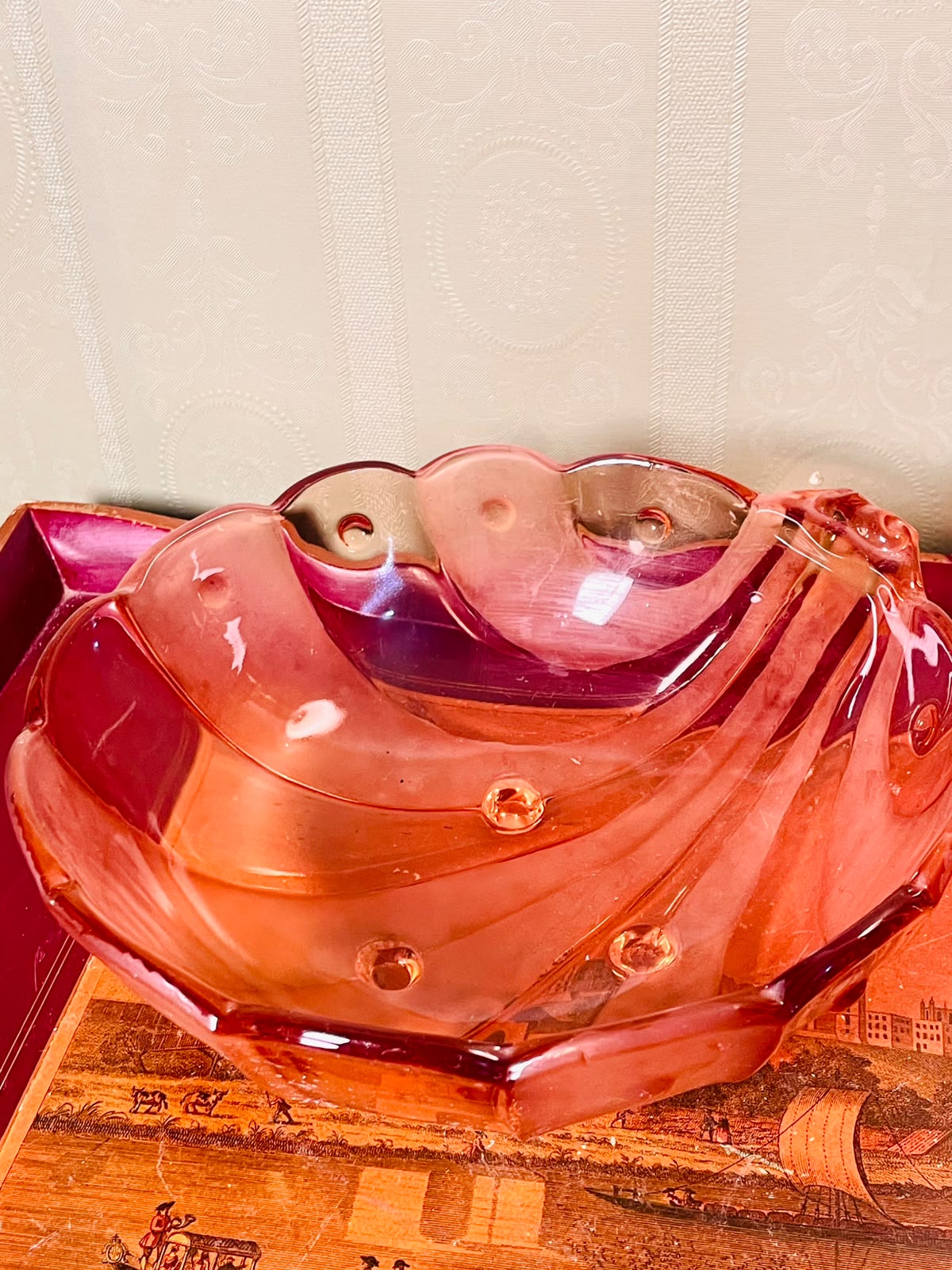 Amber Crystal Scalloped Serving Bowl 10"