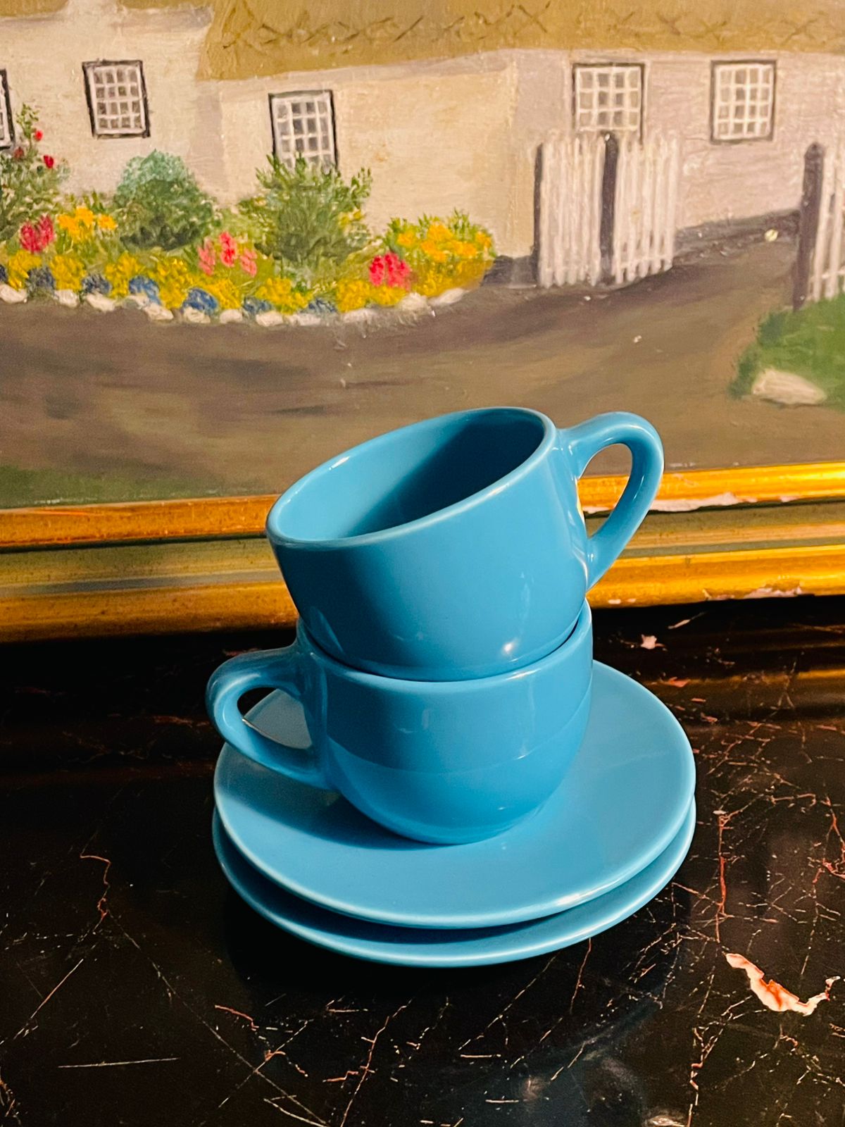 Turquoise Espresso Cup & Saucer Set – Made in Italy – 2 Pieces