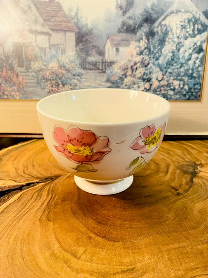 Vintage Floral Porcelain Bowl Pink Flower Pedestal Bowl