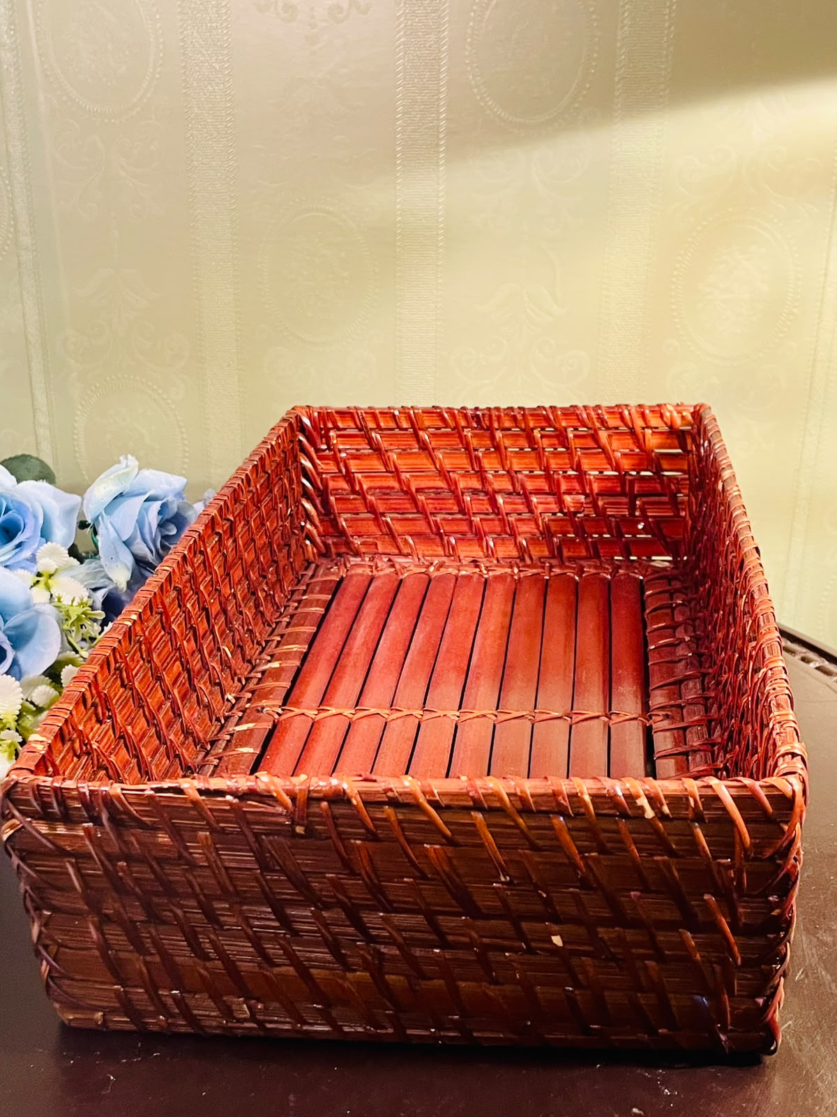 Large Rectangular Bamboo Storage Basket – Woven Organizer Basket