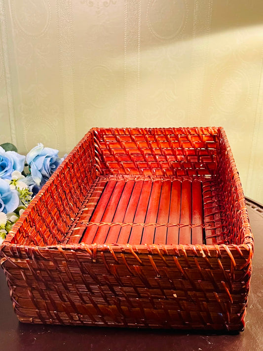 Large Rectangular Bamboo Storage Basket – Woven Organizer Basket