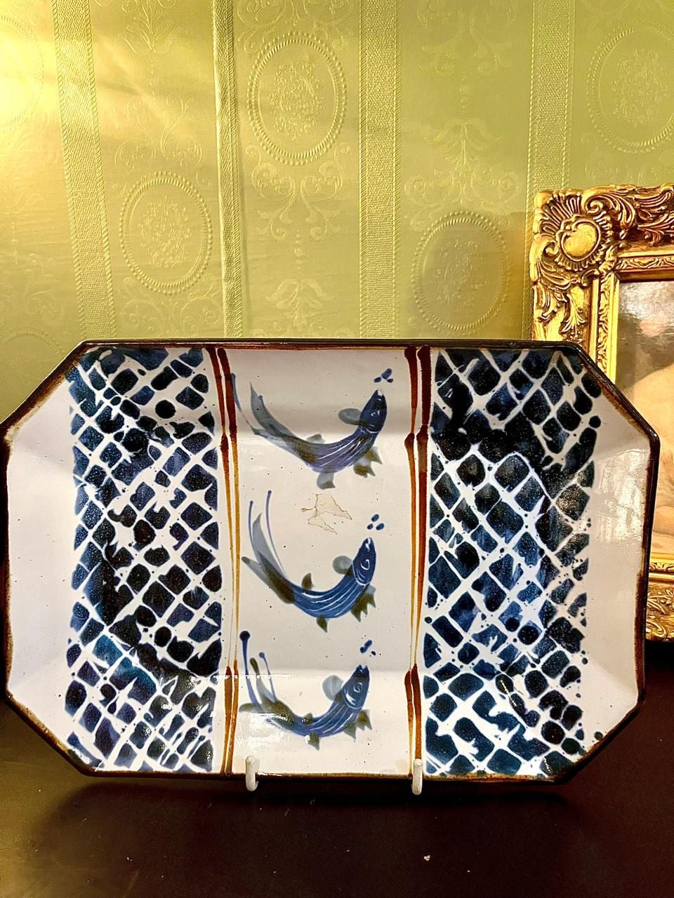 Vintage Hand Painted Fish Ceramic Serving Plater 10 Inch