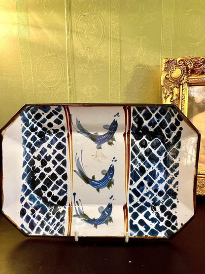 Vintage Hand Painted Fish Ceramic Serving Plater 10 Inch