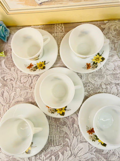 Vintage Pyrex England Yellow Floral Tea Set – Cups, Saucers & Plates