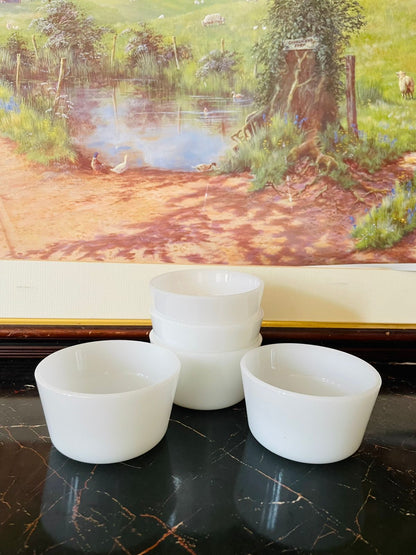 Set of 5 Vintage White Milk Glass Custard Bowls – Minimalist Charm