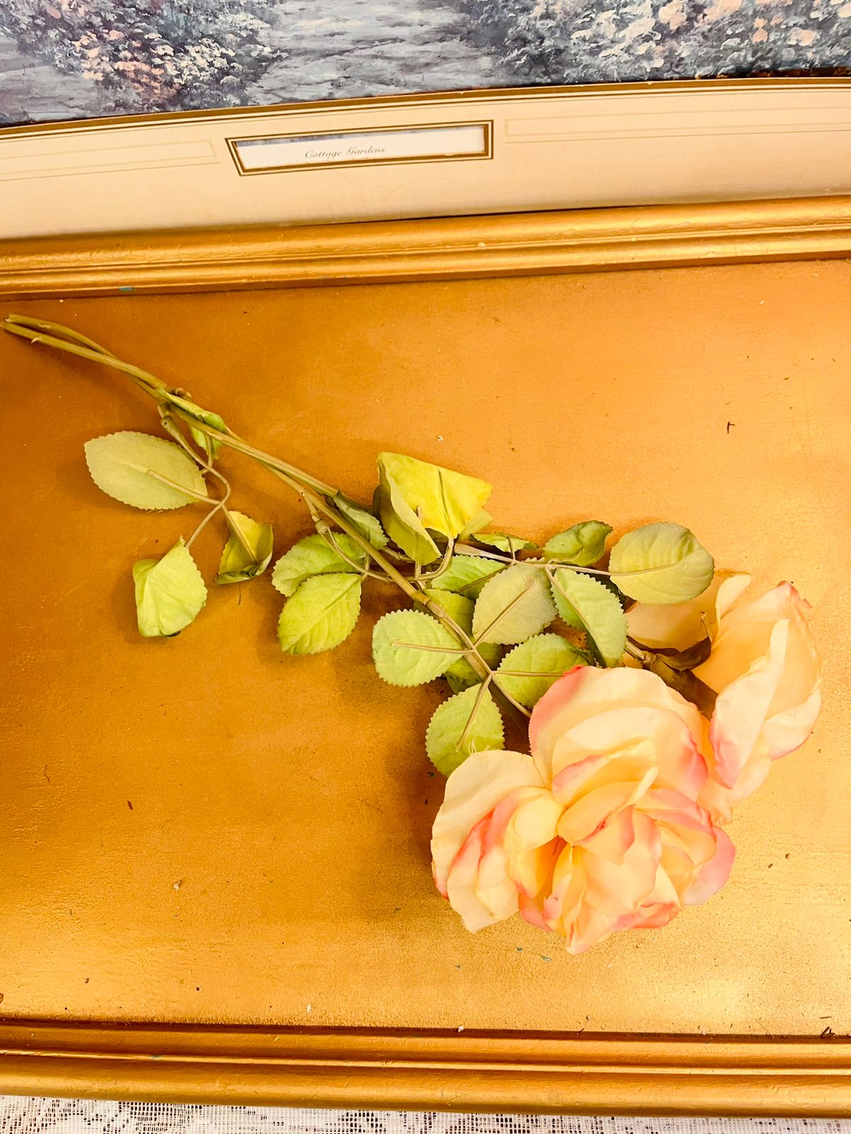 Cream Pink Artificial Rose Stem 13"