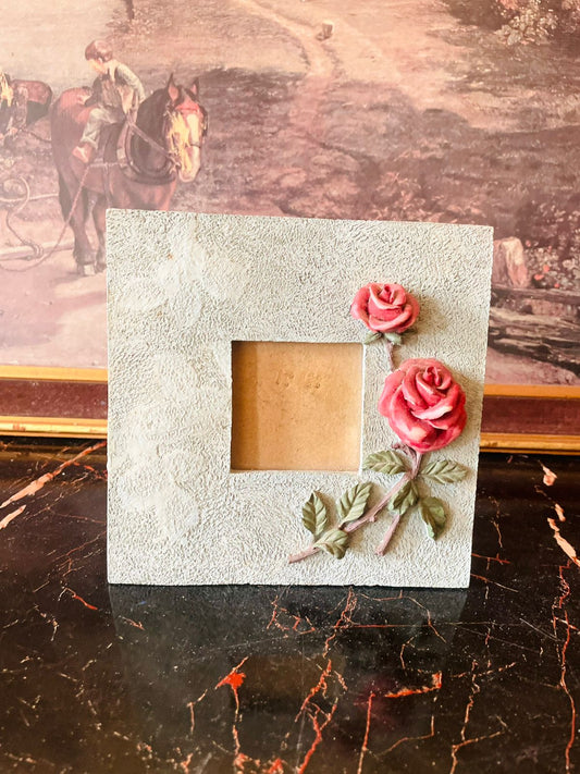 Vintage Textured Rose Photo Frame – Romantic Floral Accent (England)