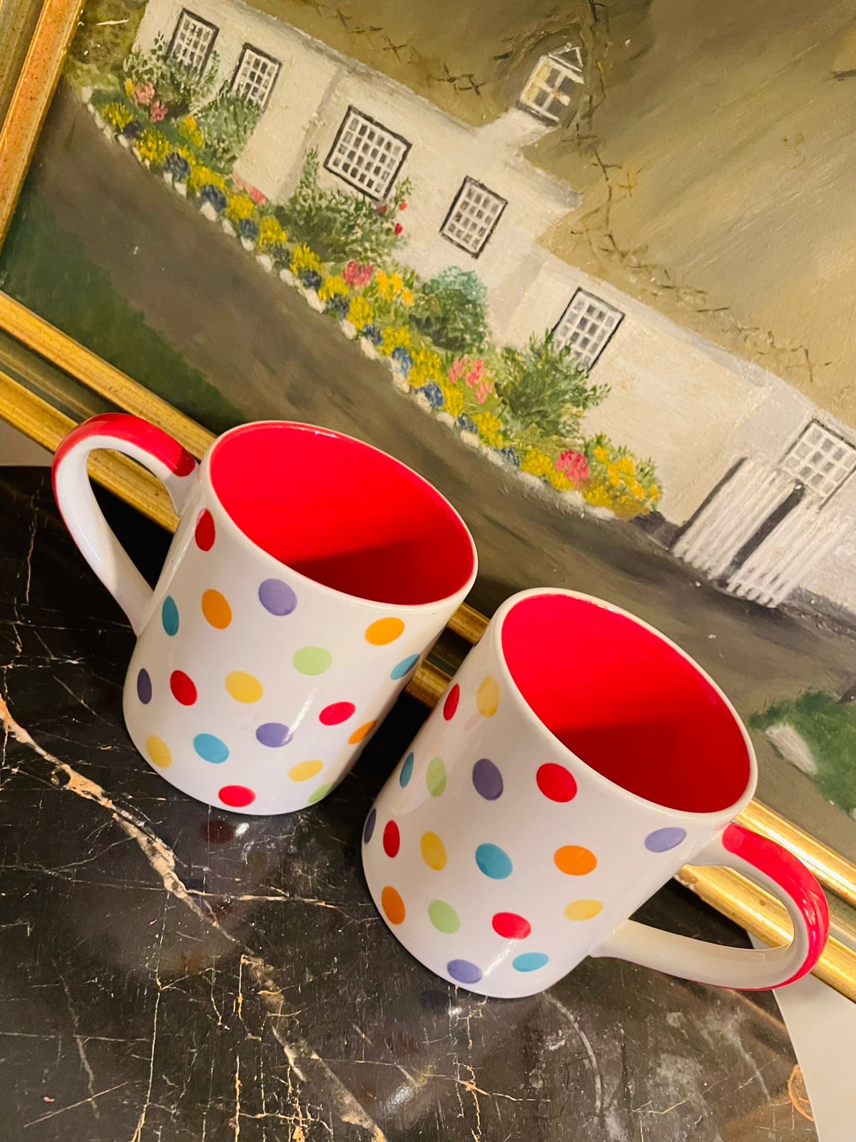 Set of 2 Polka Dot Mug, Tea mug, Coffee mug ,Oven Safe, Ceramic , England