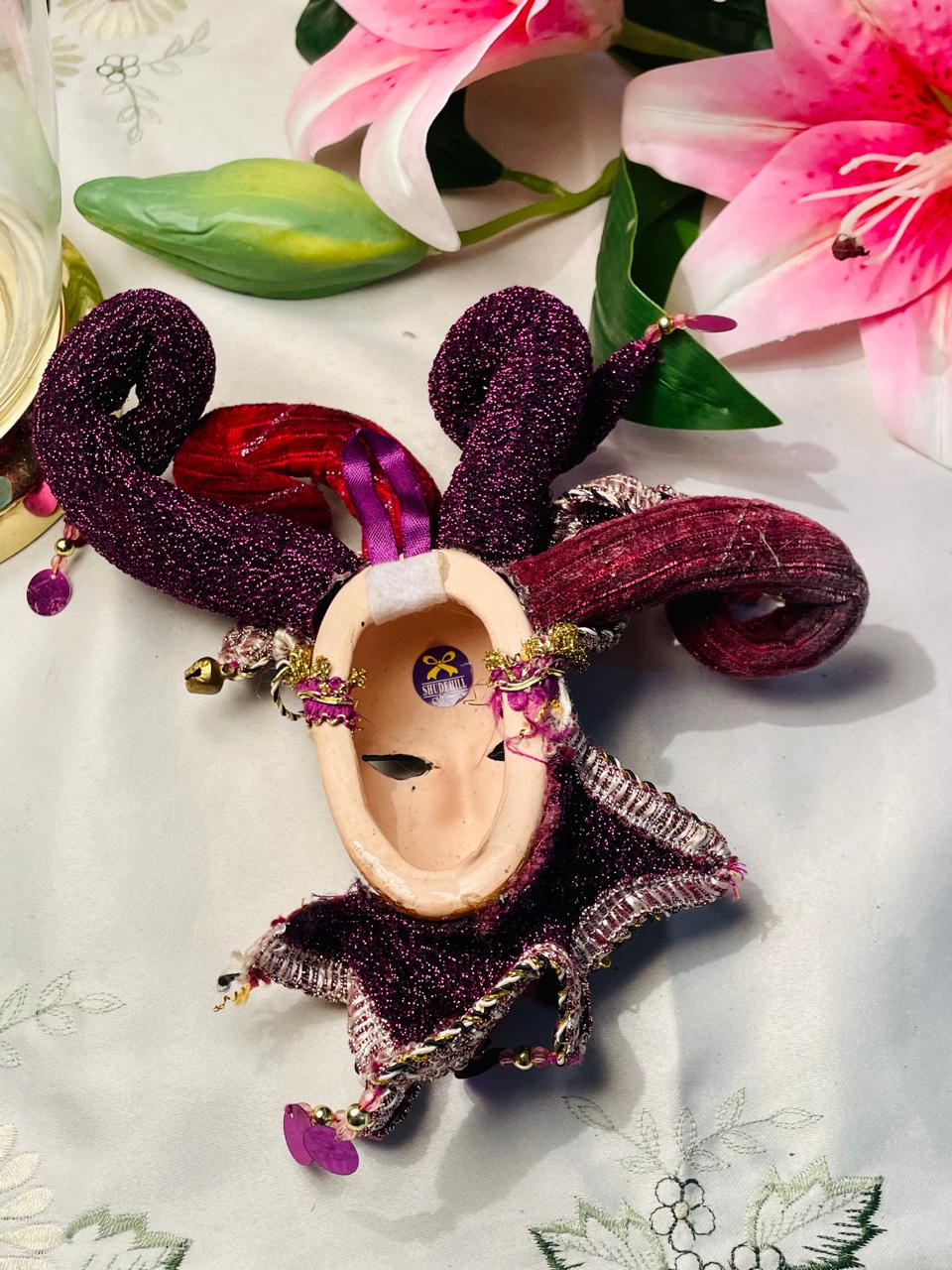 Venetian Jester Mask Wall Hanging Burgundy & Gold 17 cm