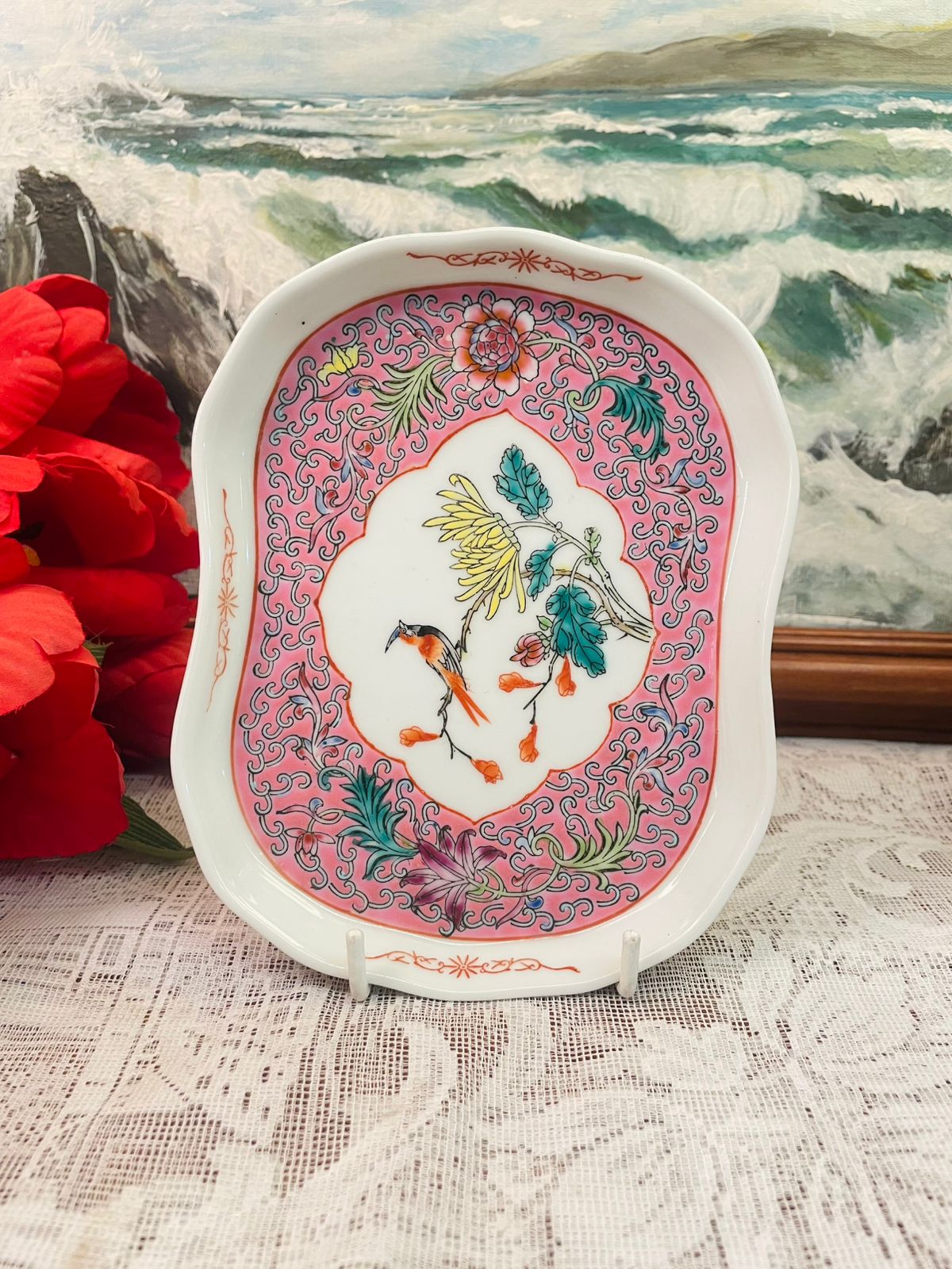 Pink Chinoiserie Bird Decorative Plate 6.5 inch
