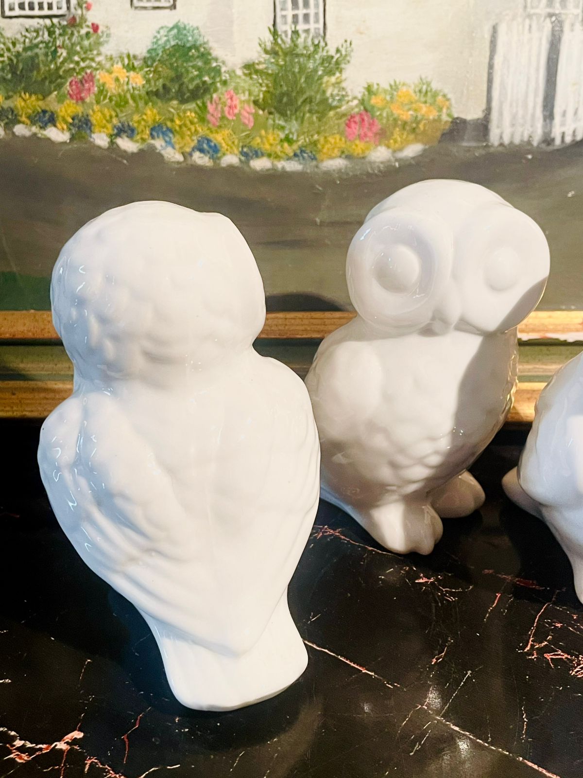 Ceramic White Owl Trio — Minimalist Decorative Figurines
