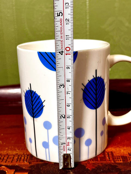 Blue Botanical Leaf Ceramic Mug – 4"