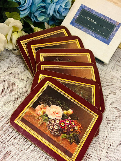 Vintage Floral Artwork Tray Set — 12in Tray + 6 Coasters + 6 Mats