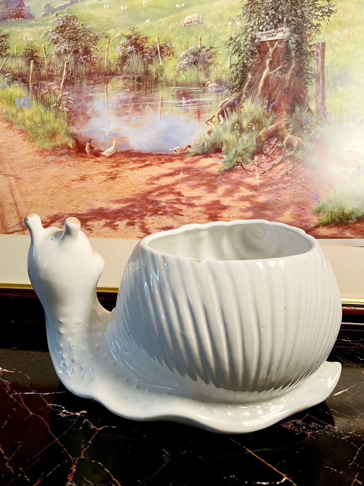 Vintage White Ceramic Snail Planter – Collectible Animal Shaped Pot (England)