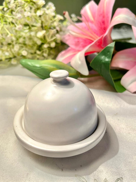 White Ceramic Butter Dish with Dome Lid – 4 Inch