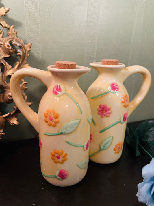 Vintage Floral Ceramic Oil & Vinegar Bottel Set
