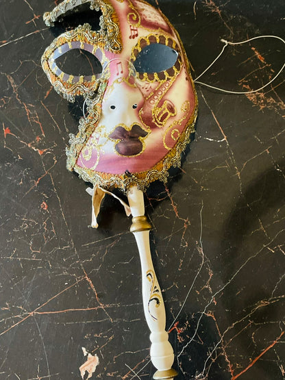 Vintage Venetian Mask – “La Maschera Del Galeone” – – Pink & Gold – Made in Italy