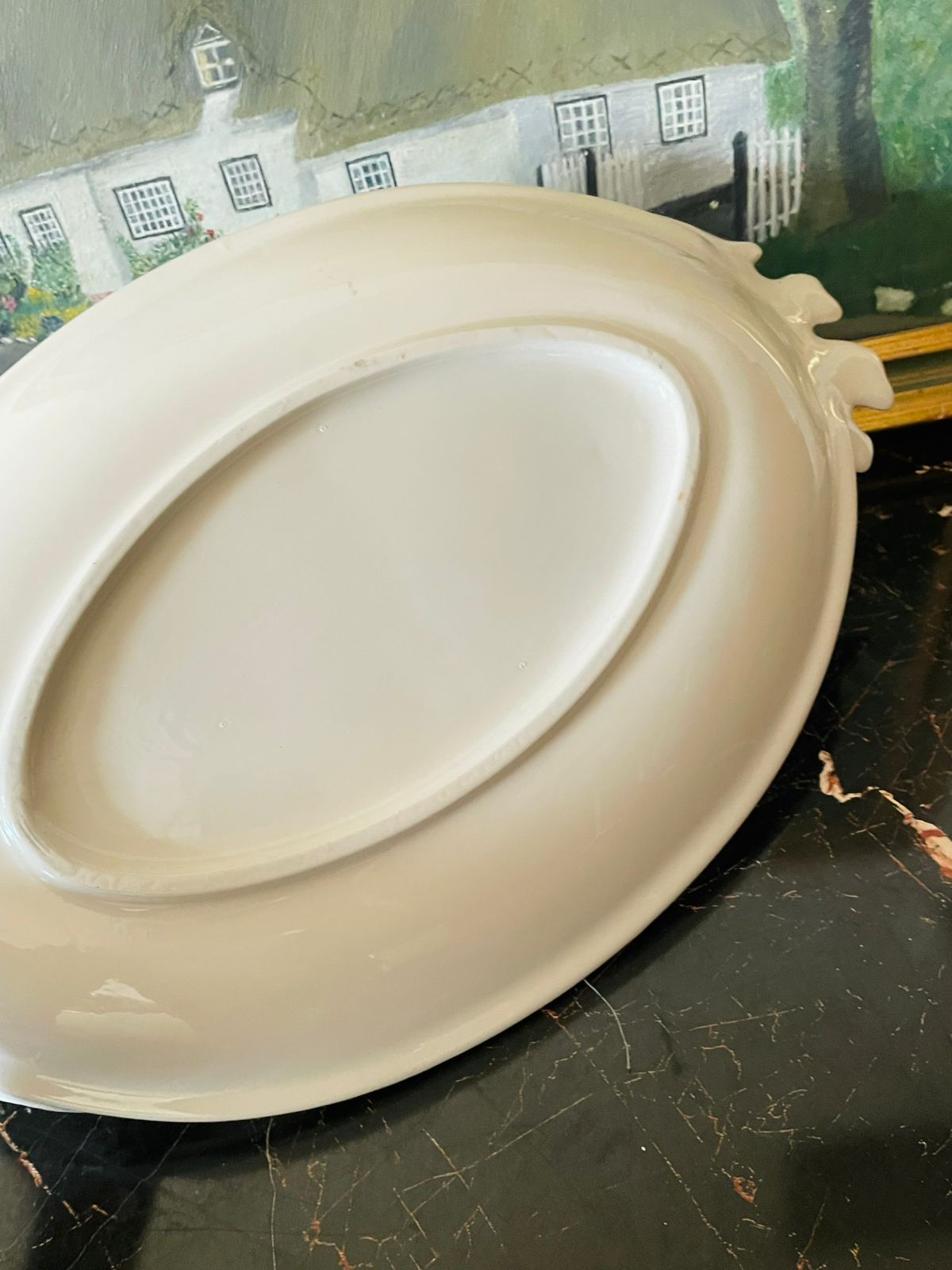 Handcrafted Green Ceramic Platter with Floral and Leaf Motif – Mid-Century Modern Style Serving Dish