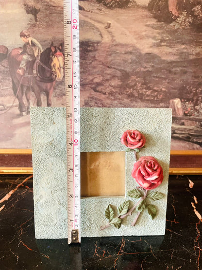 Vintage Textured Rose Photo Frame – Romantic Floral Accent (England)