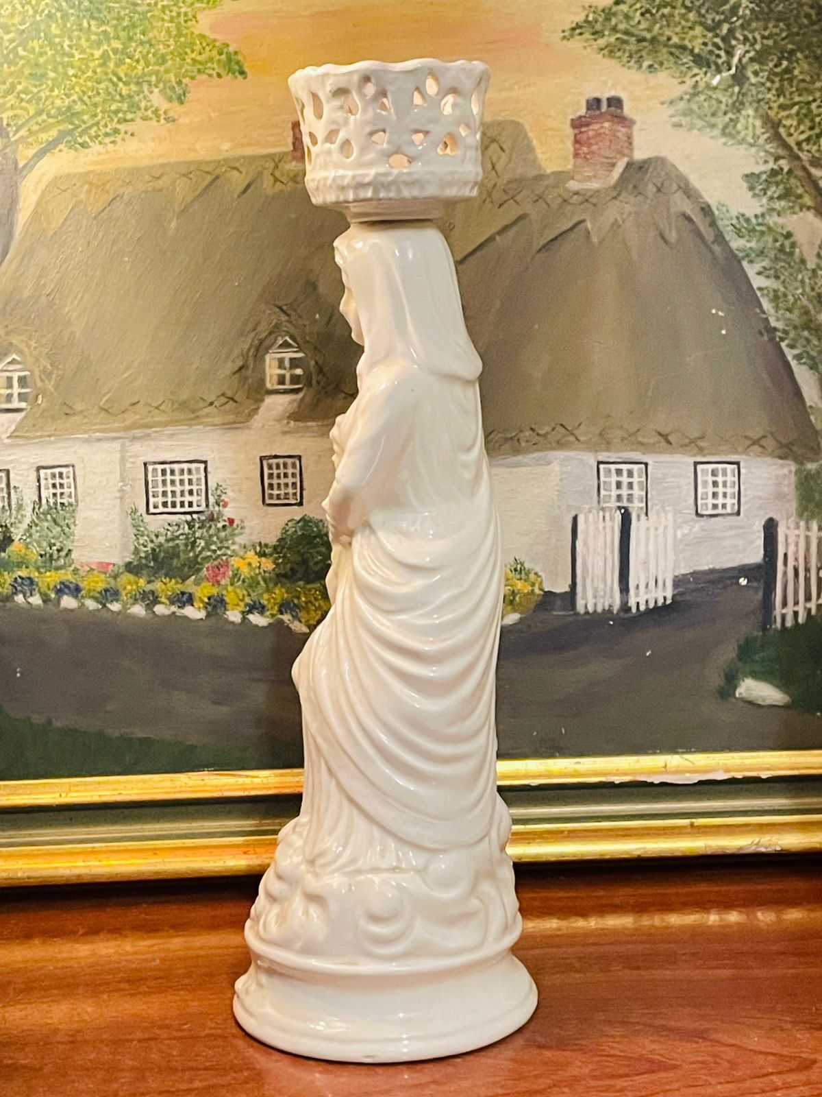 Baroque Duka Virgin Mary & Baby Sculpture – White Porcelain Figurine