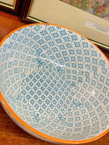 Blue Floral Ceramic Bowl – 20cm – Amari – Cottage Kitchen Serveware
