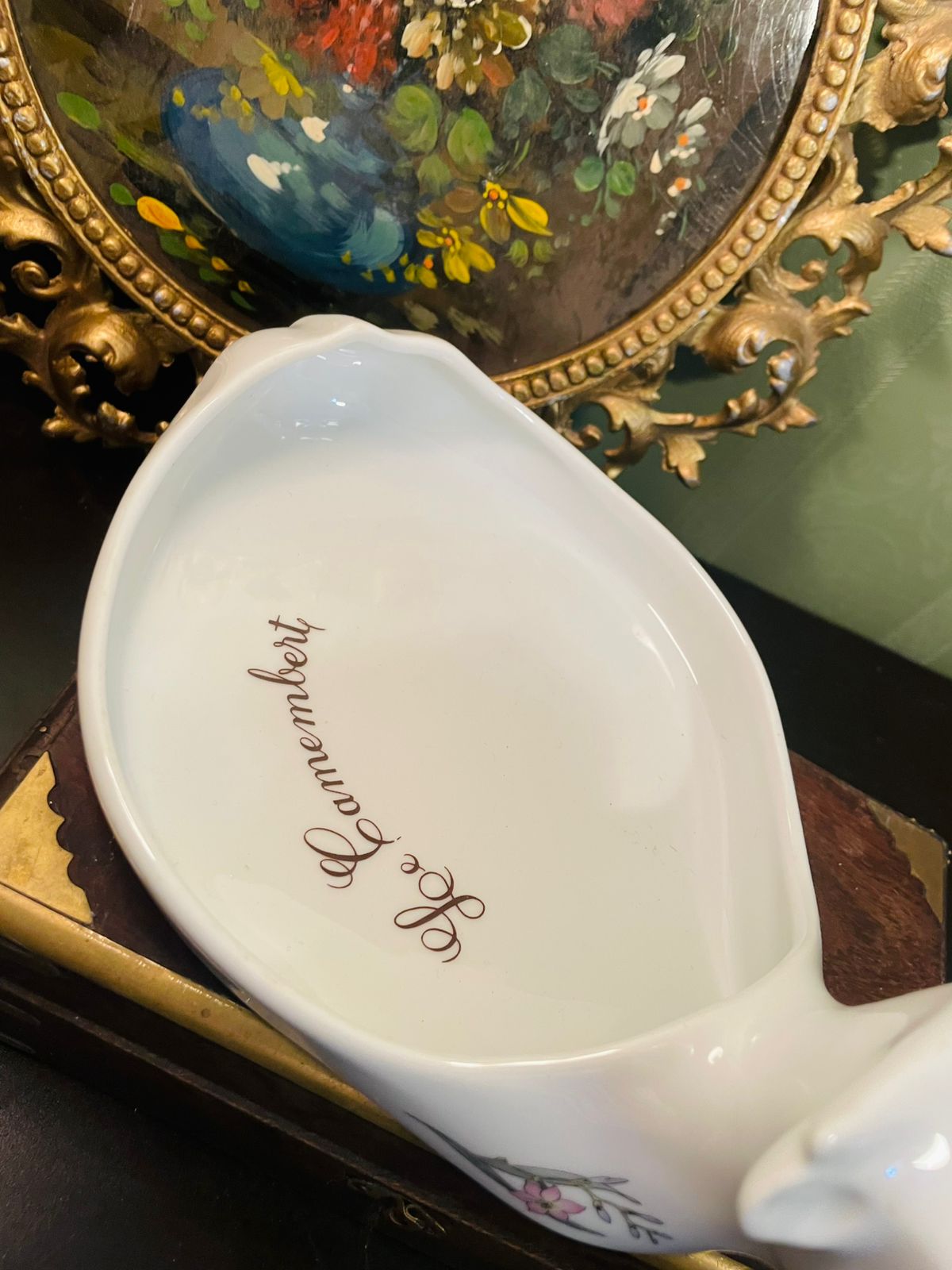 Vintage White Cow Ceramic Butter Dish 9 Inch