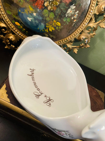 Vintage White Cow Ceramic Butter Dish 9 Inch