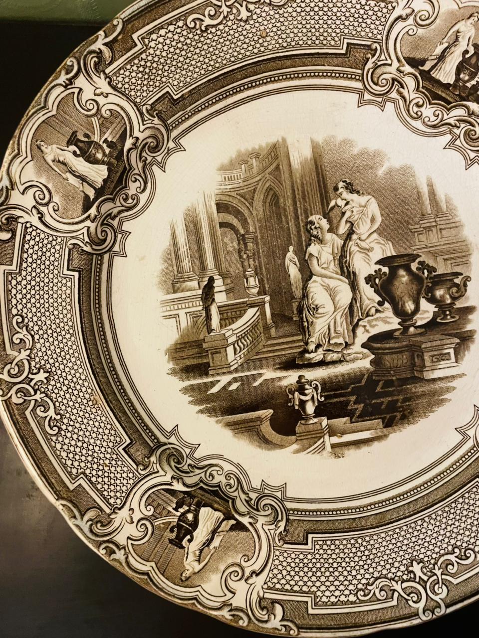 Antique P.W. & Co Minerva Pearl Stoneware Plate 11" Victorian Transferware
