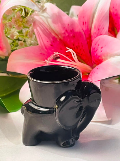 Black Elephant Ceramic Holder Glossy Finish Approx. 8 cm