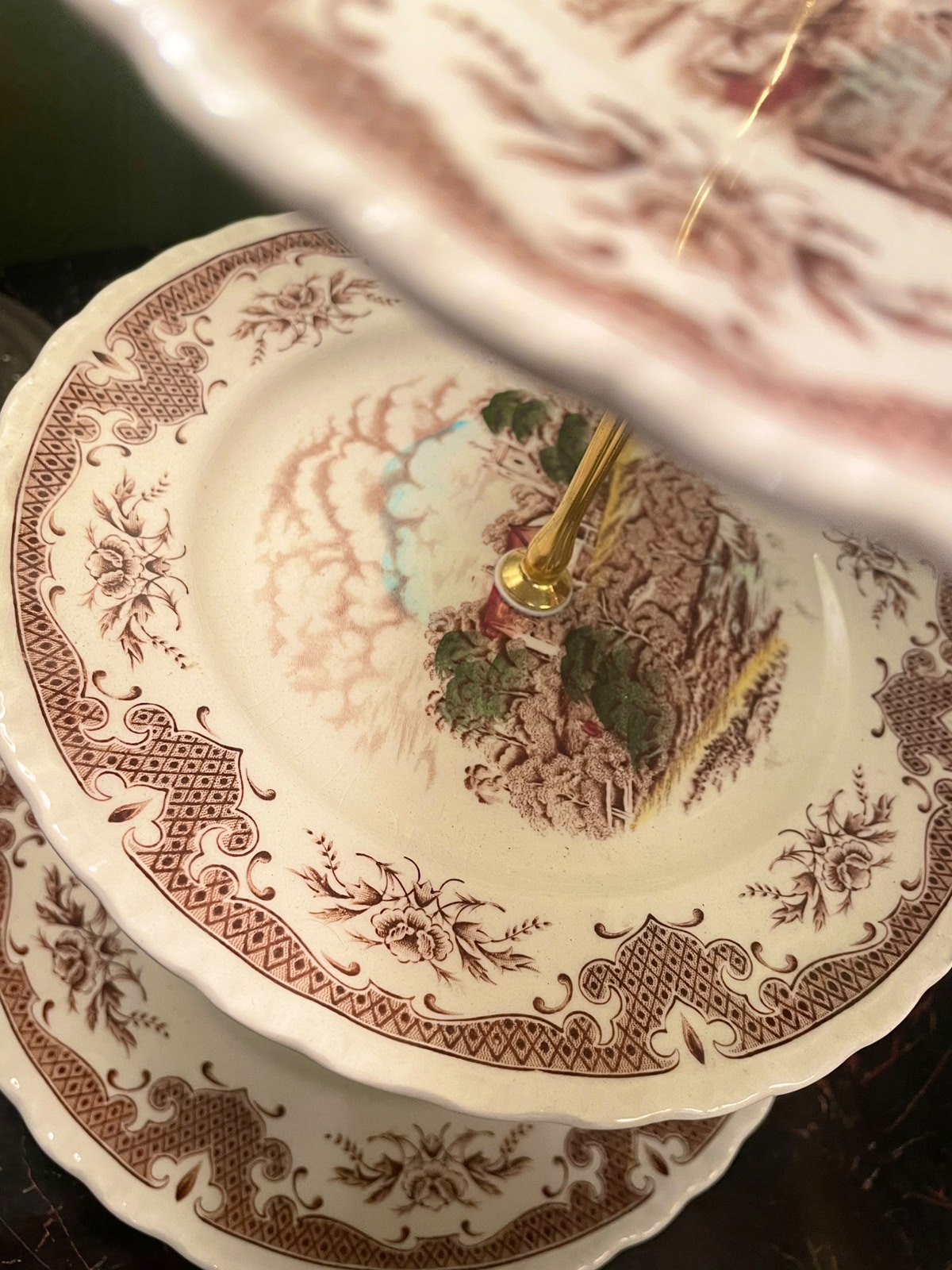 Vintage 3-Tier English Transferware Cake Stand