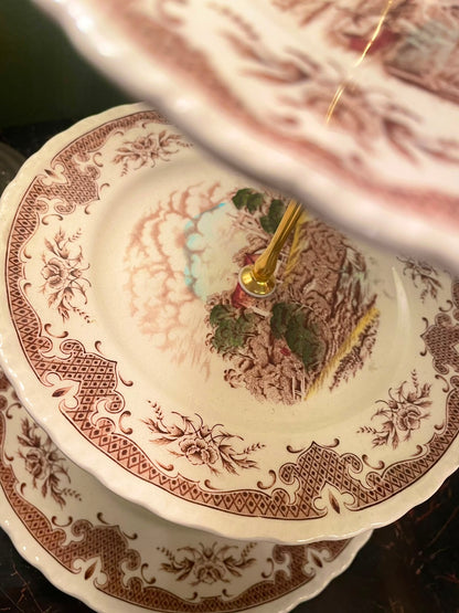 Vintage 3-Tier English Transferware Cake Stand
