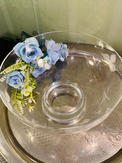 Vintage Etched Crystal Chip and Dip Platter 22 cm