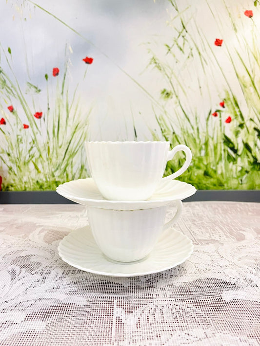 Vintage White Porcelain coffee Saucer Set of 2 Cups