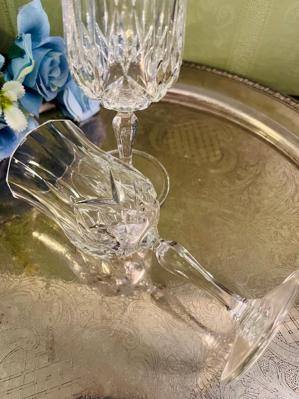 Vintage Crystal Wine Glasses Pair – 15 cm Cut Design