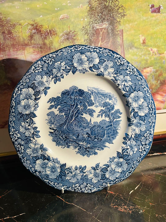 enoch wedgwood plate, blue and white ceramic plate, england transferware, vintage wedgwood dish, english blueware pottery, antique british plate, staffordshire china england, european vintage decor, collectible tableware, rare thrift finds, sunset kitchen vintage collection