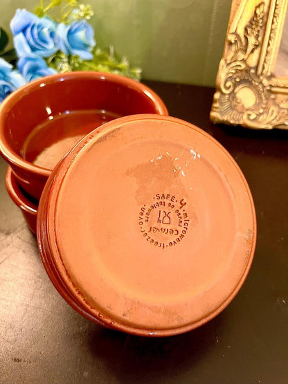 Set of 3 Vintage Terracotta Ceramic Bowls 4 Inch